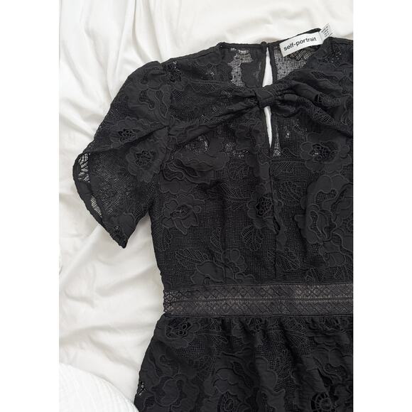 Self-Portrait Holiday Black Lace Cap Sleeve Mini Dress size US 4 - Picture 8 of 11